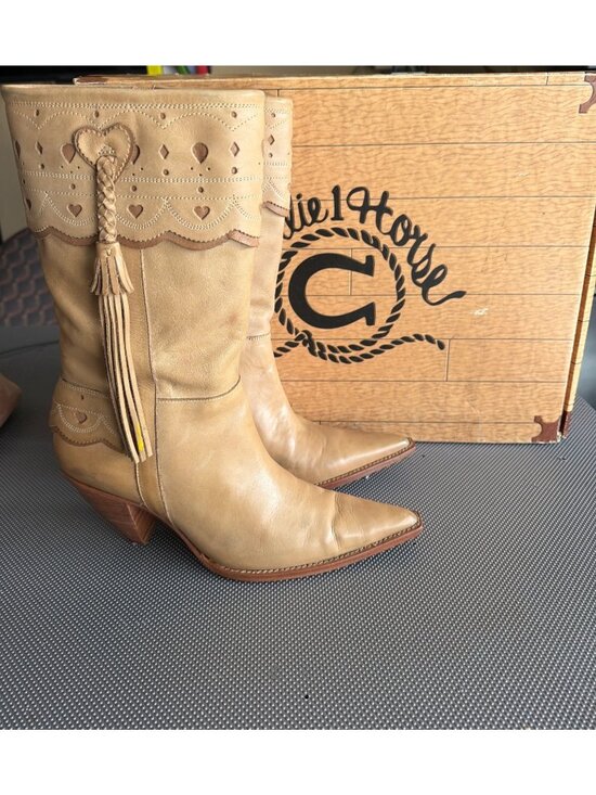 Charlie 1 Horse Shoes - Charlie 1 Horse Lucchese Women's Tan Leather Side Tassel Mid-Calf Boots 8 w/Box